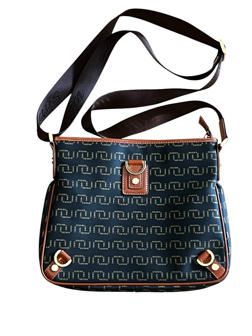 MSN  Patterned Crossbody Bag with Brown Trim